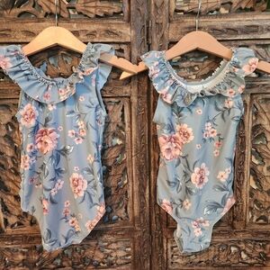 NWOT Floral Ruffle Kids One Piece By Newbie. 1-2 Years